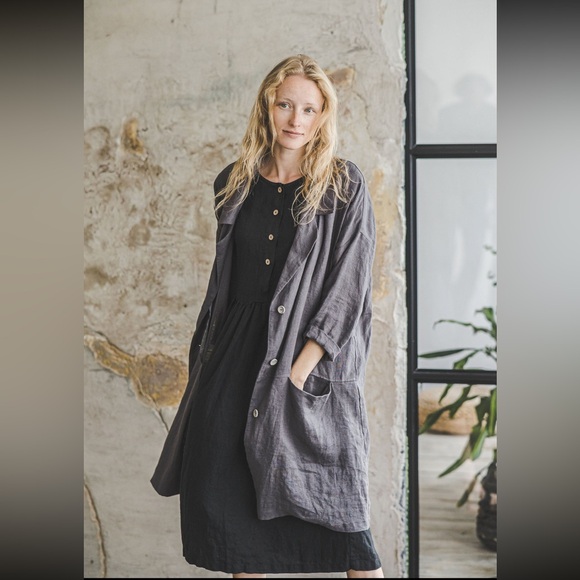FLAX Linen Coat with pockets Oversized linen blazer - Picture 2 of 10